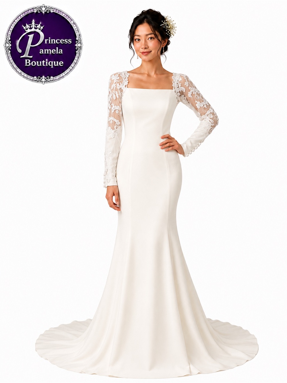#13-16 Off White minimalist sheath bridal gown.  
Size 6/Small